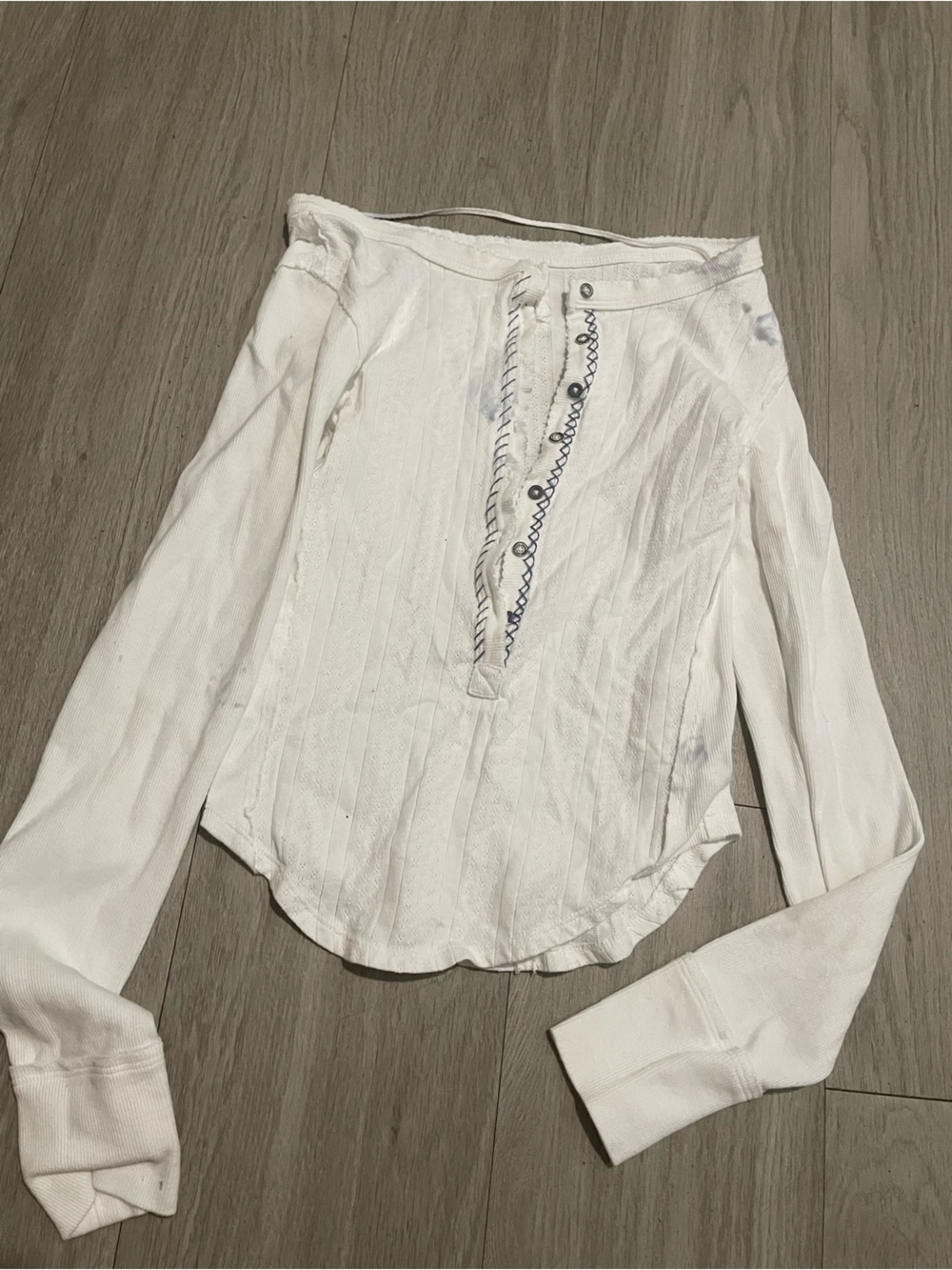 We The Free White Button-Trim Ribbed Blouse